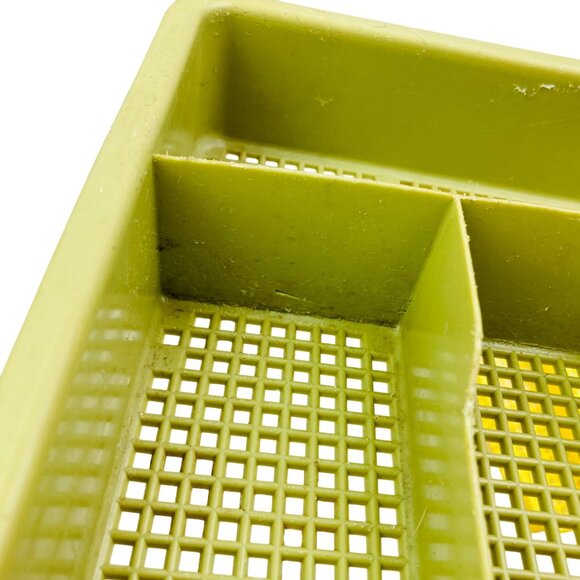 Vtg Green & Yellow Divided Plastic Mesh Silverware Drawer Organizer Tray MCM 70s - Picture 4 of 9